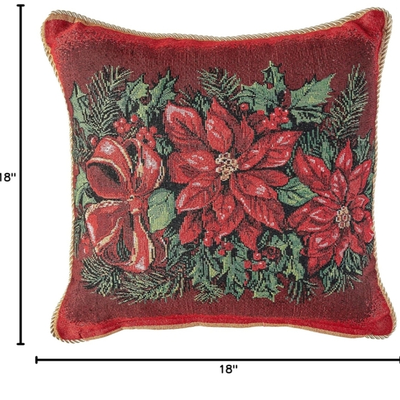 New 2 Seasonal Poinsettia Floral Reversible Pillow Cover 18×18 inches - Picture 3 of 5